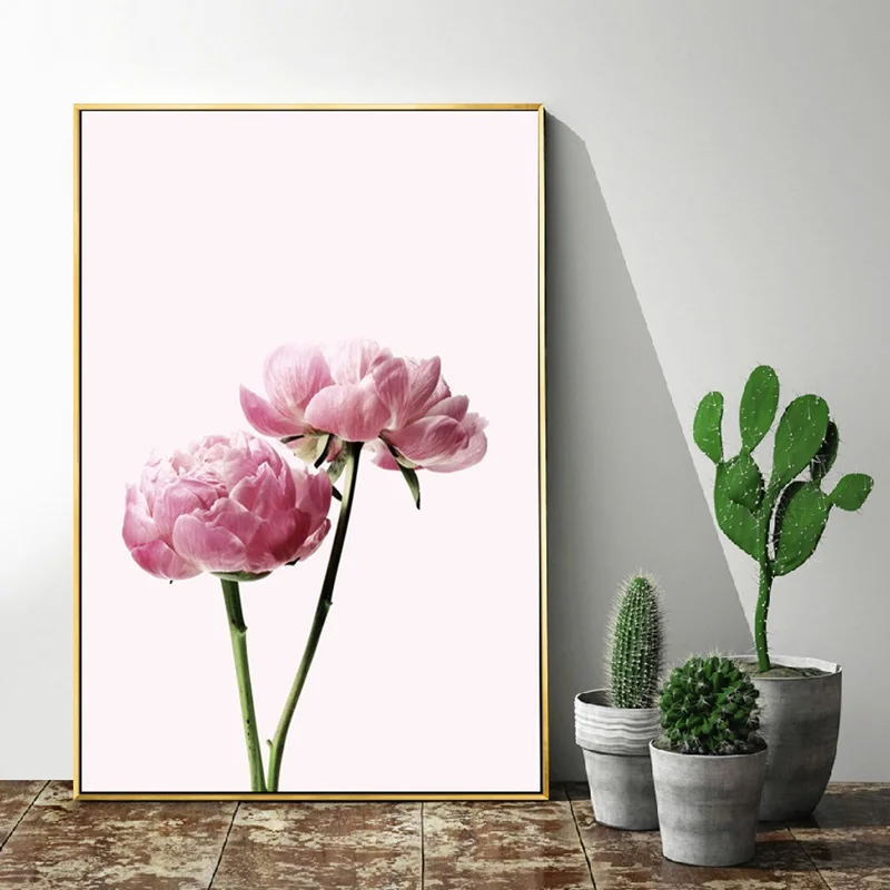 Розовый цветок пиона Картина на холсте скандинавский плакат модульное Настенное панно для гостиной украшения дома плакаты и принты