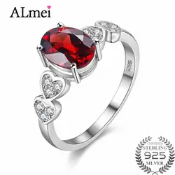 Almei 2018 красный овальный камень кубический цирконий 925 пробы серебро Обручение Свадебные Обещание свадебные ювелирные кольца для Для женщин