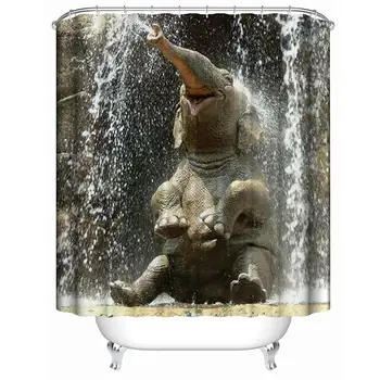 

Adeeing 3D Elephant Shower Curtain Waterproof Bathroom Hanging Panel Curtains with 12 Hooks