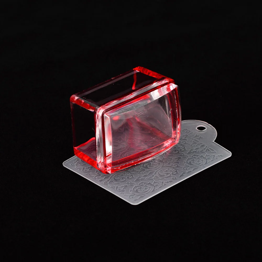 1 Набор силиконовых головок желе для дизайна ногтей прямоугольный штамп скребок прозрачный красный синий шаблон штамп для дизайна ногтей инструмент штамповки JI622 - Цвет: Red