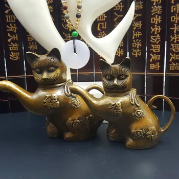

Archaize pure copper kettle decoration Fortune Cat sculpture teapot home decoration craft gifts antiques collection