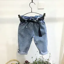 WLG/весенне-осенние джинсы для девочек; синие джинсы с оборками для маленьких девочек; Детские повседневные универсальные брюки; детская одежда