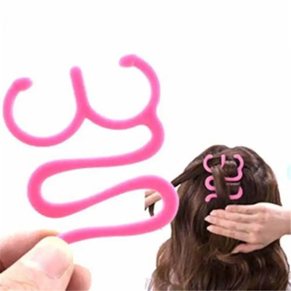 

New Magic Pink Hair Tie Girl Twist Braid Tool Holder Clip Style Maker Hairpin Hairstyling Braider