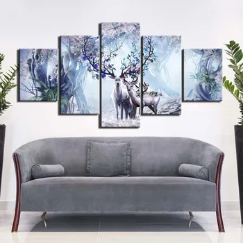 

Modern 5 Piece canvas painting HD printed Wall Art Picture Abstract animal deer Painting on Canvas for Living Room Decor F2637