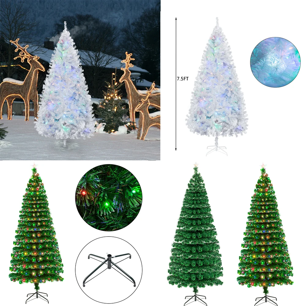 

7.5FT Fiber Optic White Christmas Tree Xmas Tree with Colorful LED Light for Decoration Holiday Room Shipping from USA