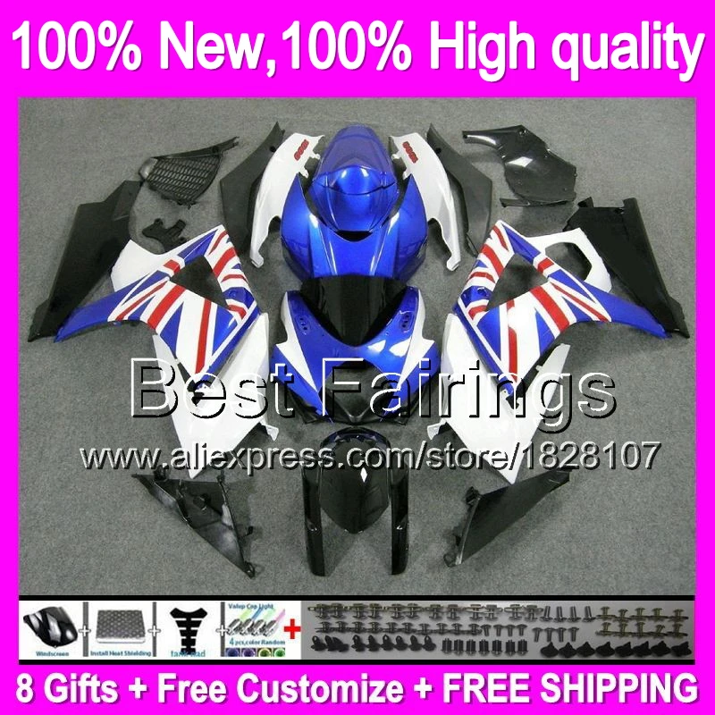 

Fairing Blue white For SUZUKI GSX-R1000 07 08 GSXR-1000 K7 89B23 GSXR 1000 Blue blk 07-08 GSXR1000 GSX R1000 2007 2008 +Decal