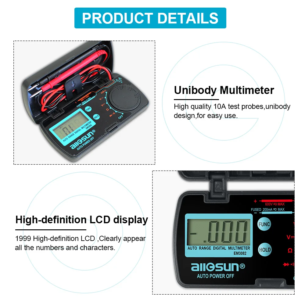 All-sun EM3082 Mini Auto Range Digital Multimeter Tester AC DC Ammeter Voltmeter Ohm Portable Pocket Meter voltage meter