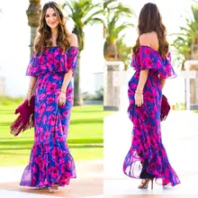 Богемное женское Праздничное Платье макси с открытыми плечами и цветочным принтом, женские летние пляжные вечерние длинные платья