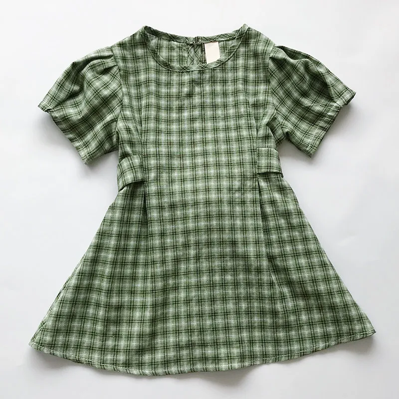 Mayfair Cabin/платья для маленьких девочек г. Новая летняя детская одежда для От 1 до 6 лет Детское винтажное платье в клетку детское зеленое платье с круглым воротником