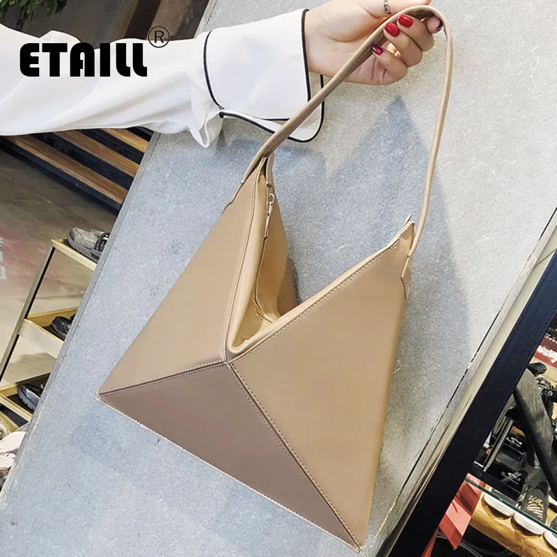 

ETAILL Fashion Triangle Women Bag Solid Hobos Single Shoudler Handbag Fold Over Messenger Corossbody Messenger Bags For ladies