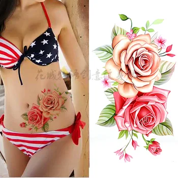 

Big flower Chinese Body Art Waterproof Temporary watercolor rose painting For Woman Flash Tattoo Stickers 12*22CM MDS023