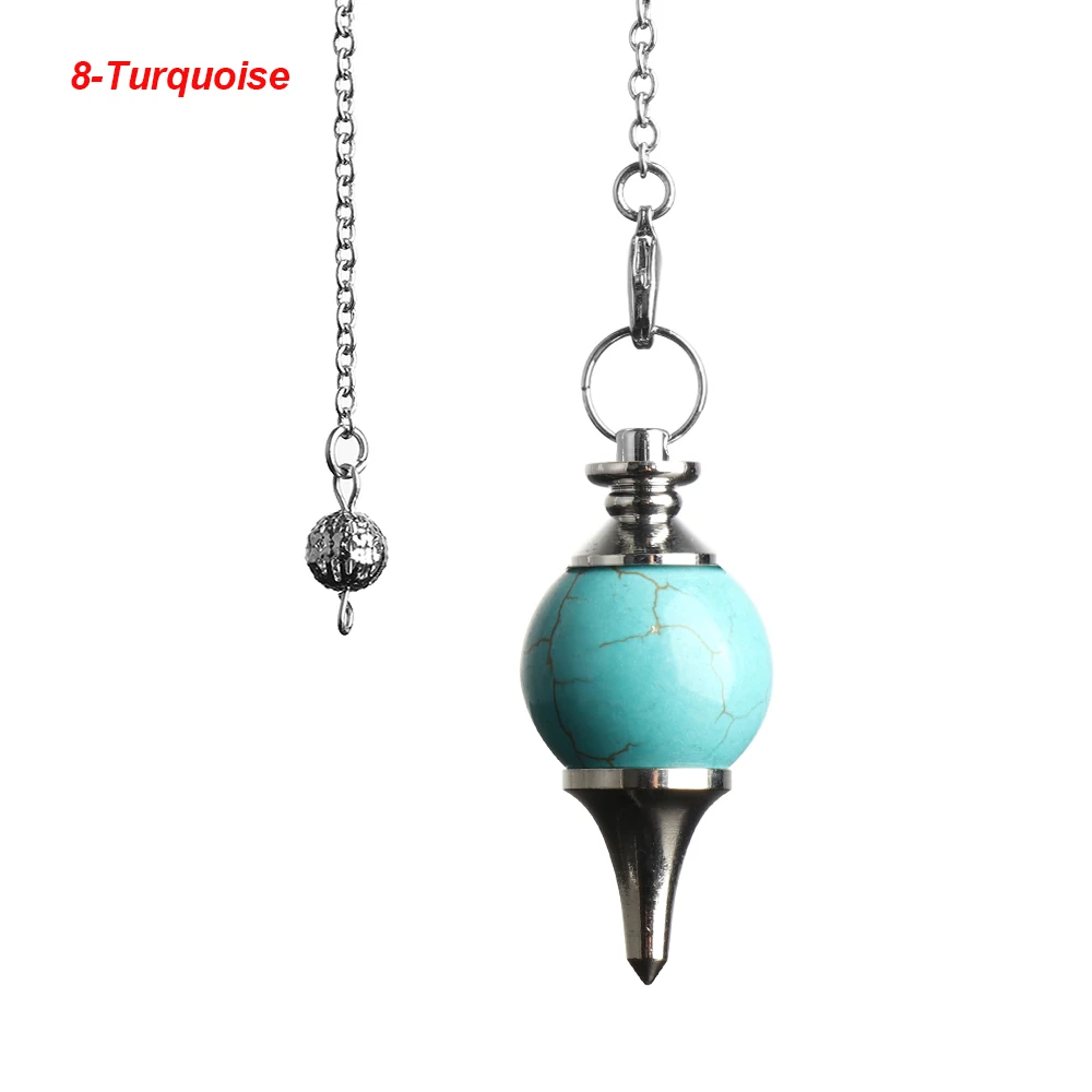 8-Turquoise Баланс рейки натуральный камень кристалл красный Агаты придающий маятник круговой конус Шарм кулон для мужчин женщин гадания - Окраска металла: 8-Turquoise