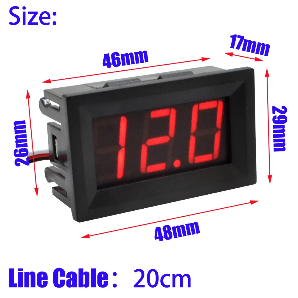 50 шт./лот 3 провода красный/синий/зеленый 0,5" DC0-100V внешний источник питания цифровой светодиодный дисплей Вольтметр с обратной защитой