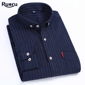 

Ruoru Spring New 2018 Striped Men Casual Shirt Fashion Long Sleeve Brand Business Men Casual Shirt Regular Fit Plus Size 4XL