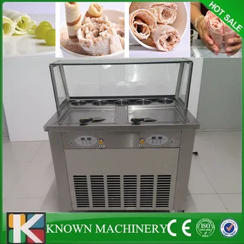 

Stainless steel fry fried soft ice cream 35*35cm double round pan making machine with five storage boxs