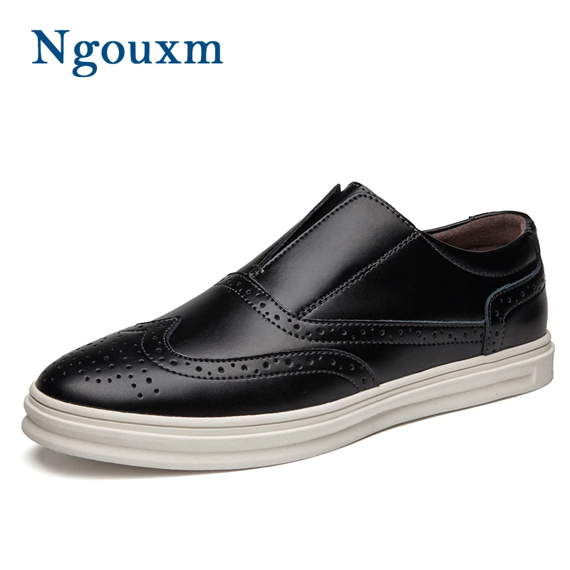Respirant Hommes Homme Glissement Plein vin Sur Automne Rouge Décoratifs À Chaussures La Air Faits Noir Plat Main Mocassins Printemps marron Cuir Brogue En Casual Ngouxm Ow56fUqw