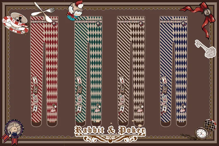 

Princess sweet lolita pantyhose for height 150-168cm Diamond cartoon cute rabbit poker pantyhose LKW35