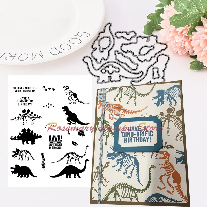 

Rosemary stamps Dinosaur Park Metal Cutting Dies and stamps DIY Scrapbooking Card Stencil Paper Cards Handmade Album Stamp Die