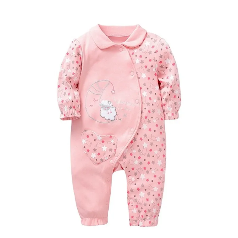 

100% Cotton Newborn Infant Baby Girls Rompers Jumpsuits Pink Cartoon Toddler Long Sleeve Overalls Spring Autumn Children Outfits