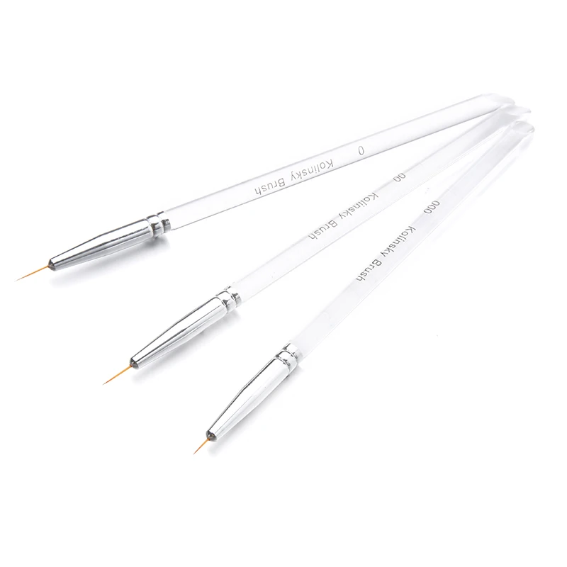 Shellhard 3pcs Nail Art Liner Painting Pen3D Tips DIY Acrylic UV Gel Brushes Drawing Kit Transparent Handle Manicure Tools