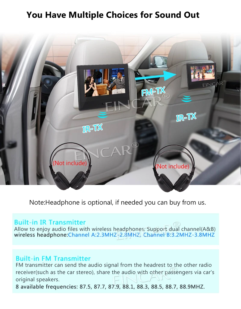 Best Headrest dvd players HD 1080P LCD Screen Backseat Monitors Rearseat CD/USB/SD Video Music Players FM Two Wireless IR Headphones 5