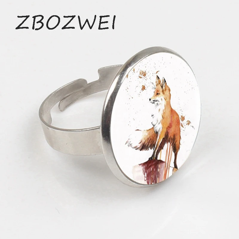 

ZBOZWEI 2018 Autumn Fox Ring Statement Silver Ring For Women Dress Accessories Glass Dome Ring Art Jewelry