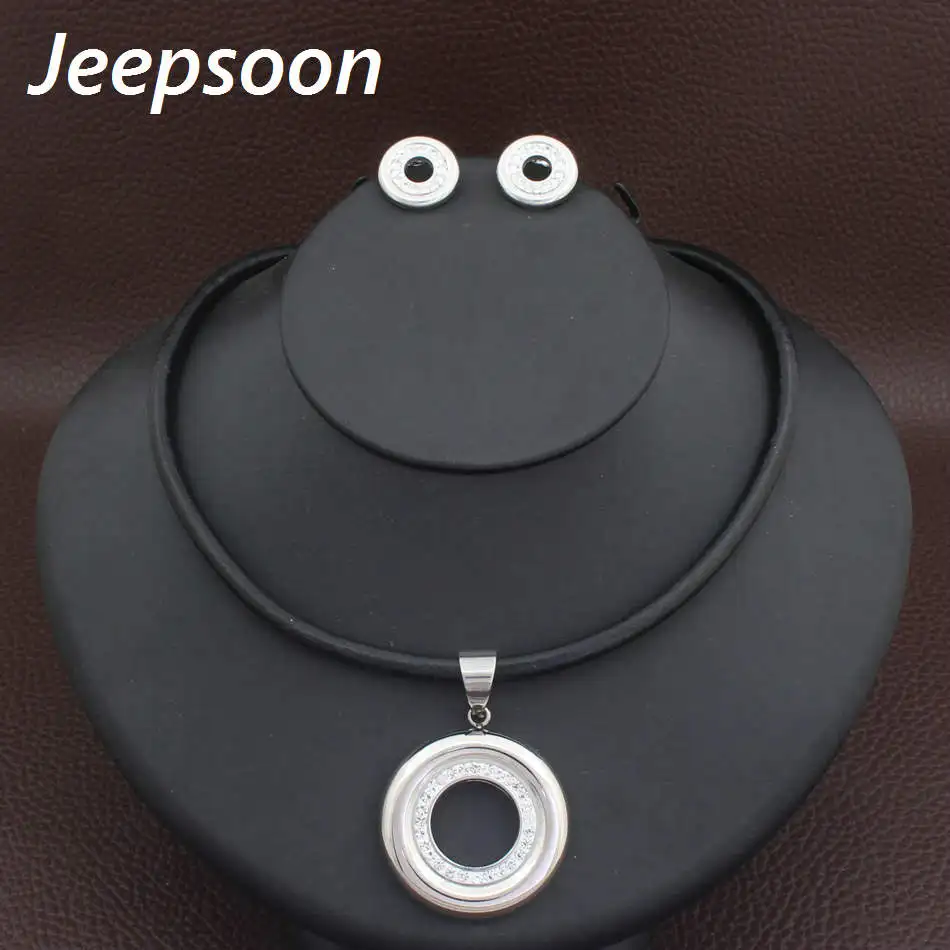 

Wholesale Fashion Stainless Steel Jewelry Big Pendant Round Chain Necklace & Earrings Set For Woman SEIHACCB