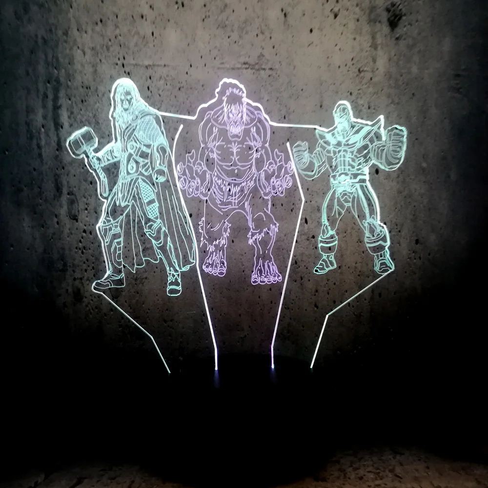 3D Illusion Dual Color Lamp Thor The Hulk and Thanos Night Light Children Teenager bedroom desk decor movie fans super | Освещение
