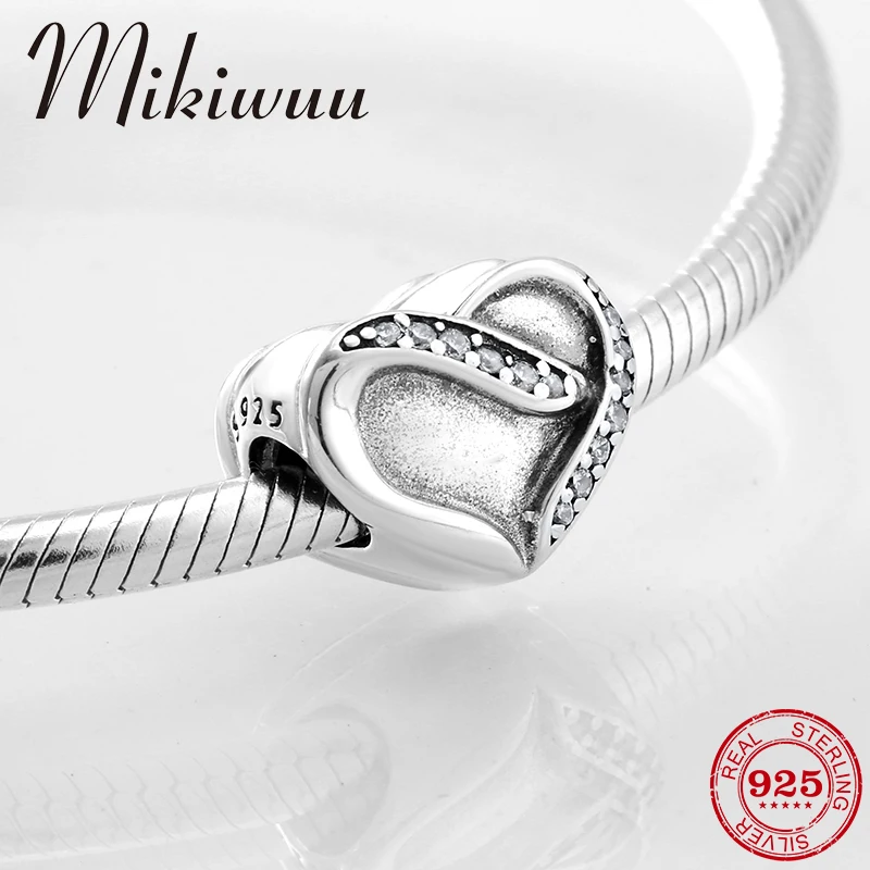 

Fashion 925 Sterling Silver Fluttering ribbon Heart shape Charm beads Fit Original Pandora Bracelets Diy Jewelry Making