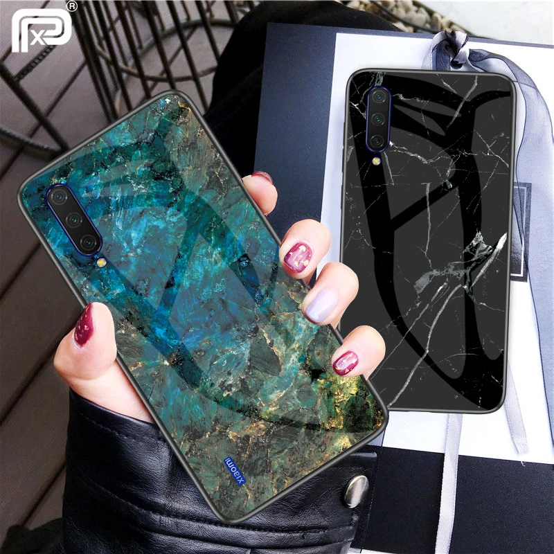 Для Xiaomi Mi A3 Lite чехол из мраморного закаленного стекла Мягкий ТПУ твердая задняя