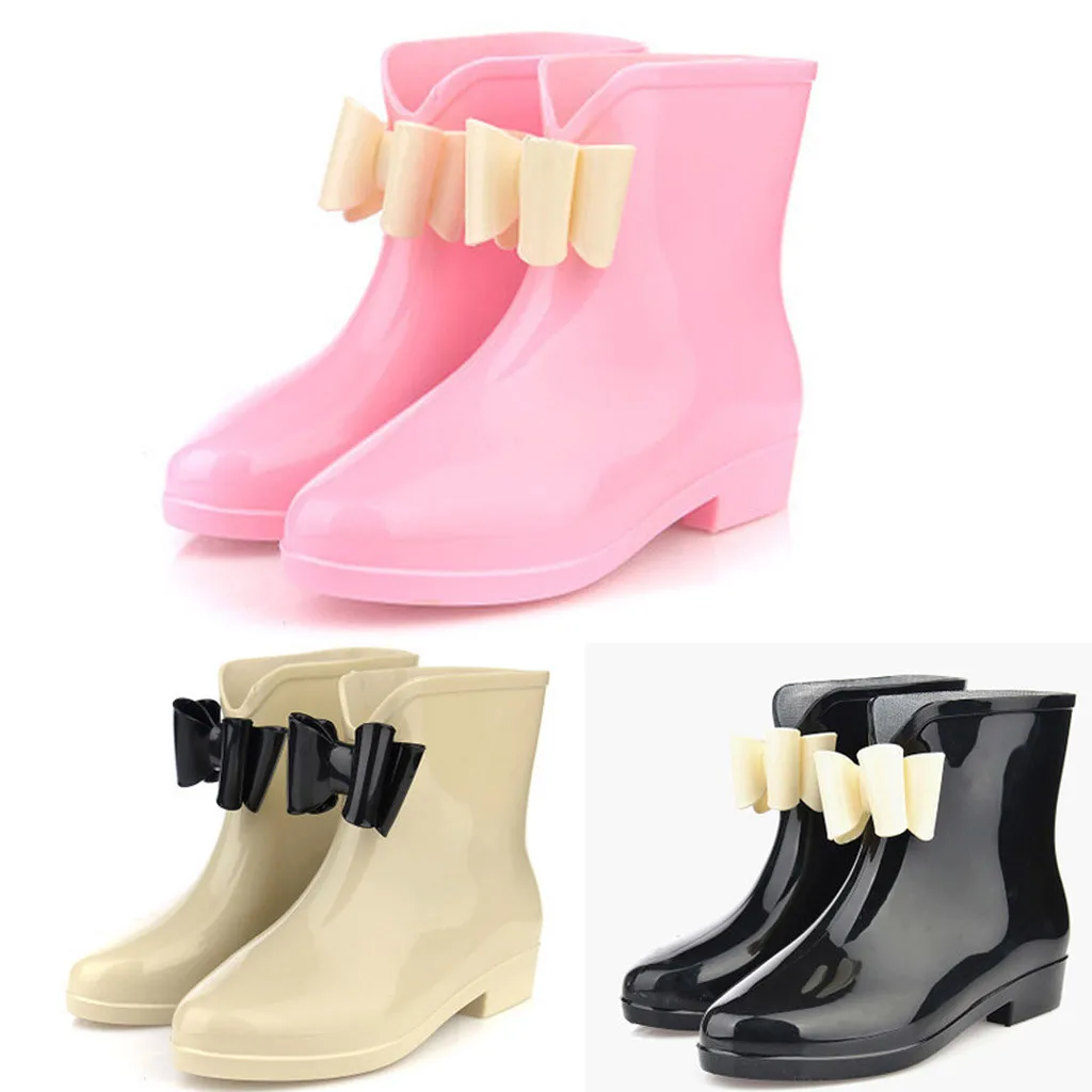 Women's Wedges Rain Boots Women Flat Heel Round Head Slip-On Boots Short Tube Rain Boots Non-slip Waterproof Water shoes woman