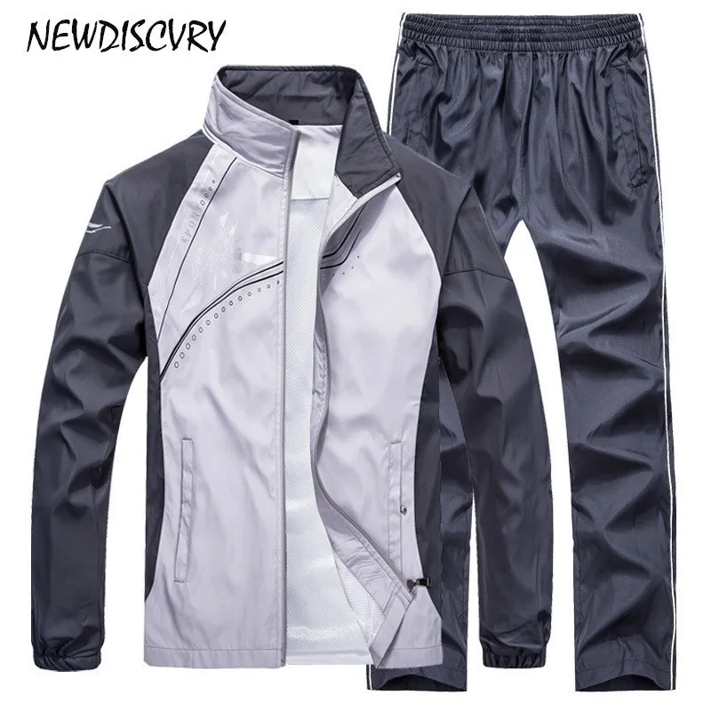 NEWDISCVRY, 2 предмета, мужской спортивный костюм, набор,, весна-осень, женский, длинный рукав, Повседневный, тонкий, спортивный костюм, мужская спортивная одежда - Цвет: gray