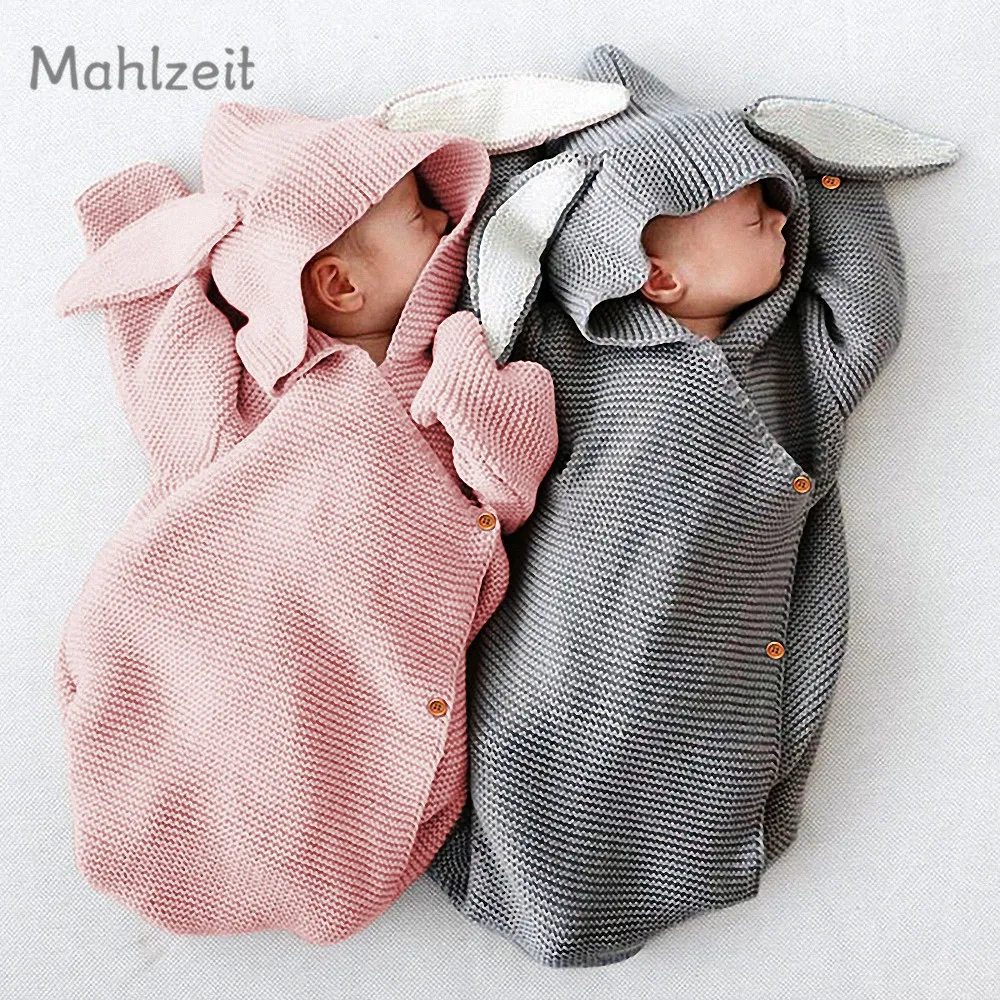 

Baby Winter thickening cute rabbit bunting bag newborn infant knitting receiving blanket Super soft bunting bag for 0-1T baby