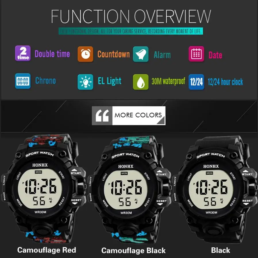 Новые модные повседневные водостойкие Детские мужские спортивные часы с цифровым светодио дный Ом для мальчиков, детские наручные часы с