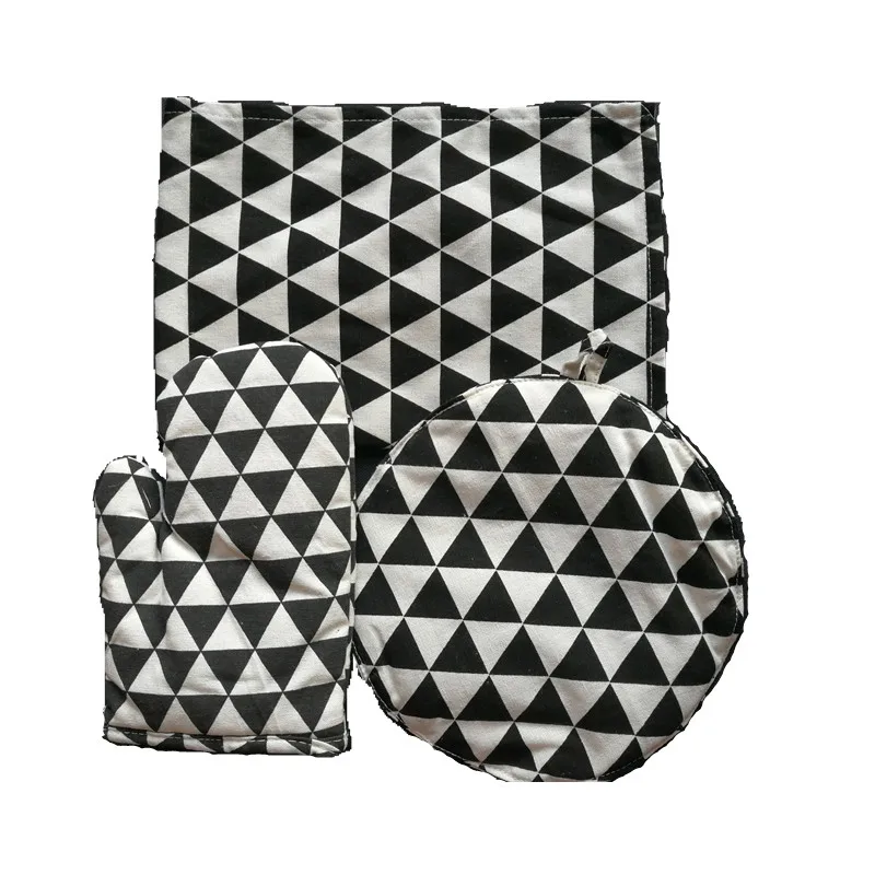  CFen A's Simple Patterns Quality Table Napkin+Kitchen Glove+Potholder Hot Mat Dining Table Mat Set 