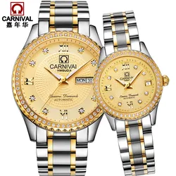 Luxury Couple watch for lovers CARNIVAL High end Automatic Watch couple Calendar Sapphire Luminous Best gift for Valentine's day
