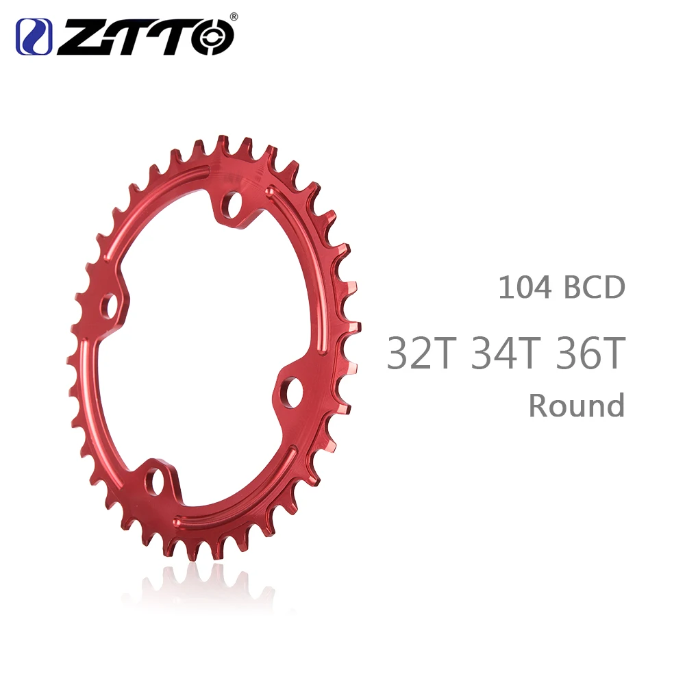 ZTTO Bicycle Parts MTB Bicycle Single Speed Crank 104BCD Round Narrow Wide 32T/34T/36T Chainring Bicycle Chainwheel