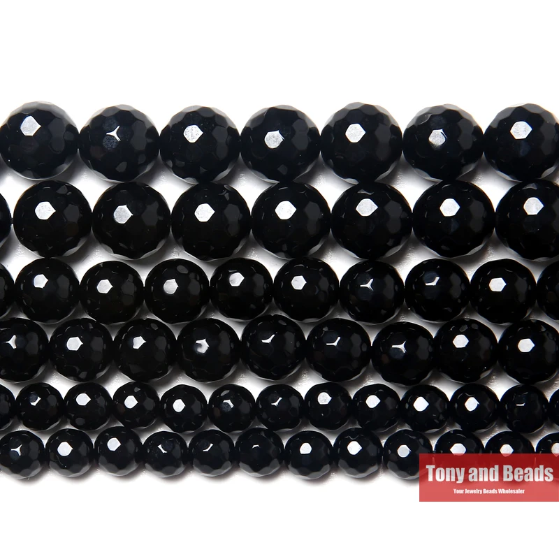 

Free Shipping Natural Stone Faceted Black Onyx Agates Round Loose Beads 15" Strand 6 8 10 12MM Pick Size For Jewelry
