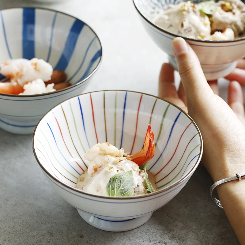 

1pc Japanese Style Ceramic Dinner Bowl Color Painting Porcelain Rice Bowl Dessert Bowl Tableware 5 inch