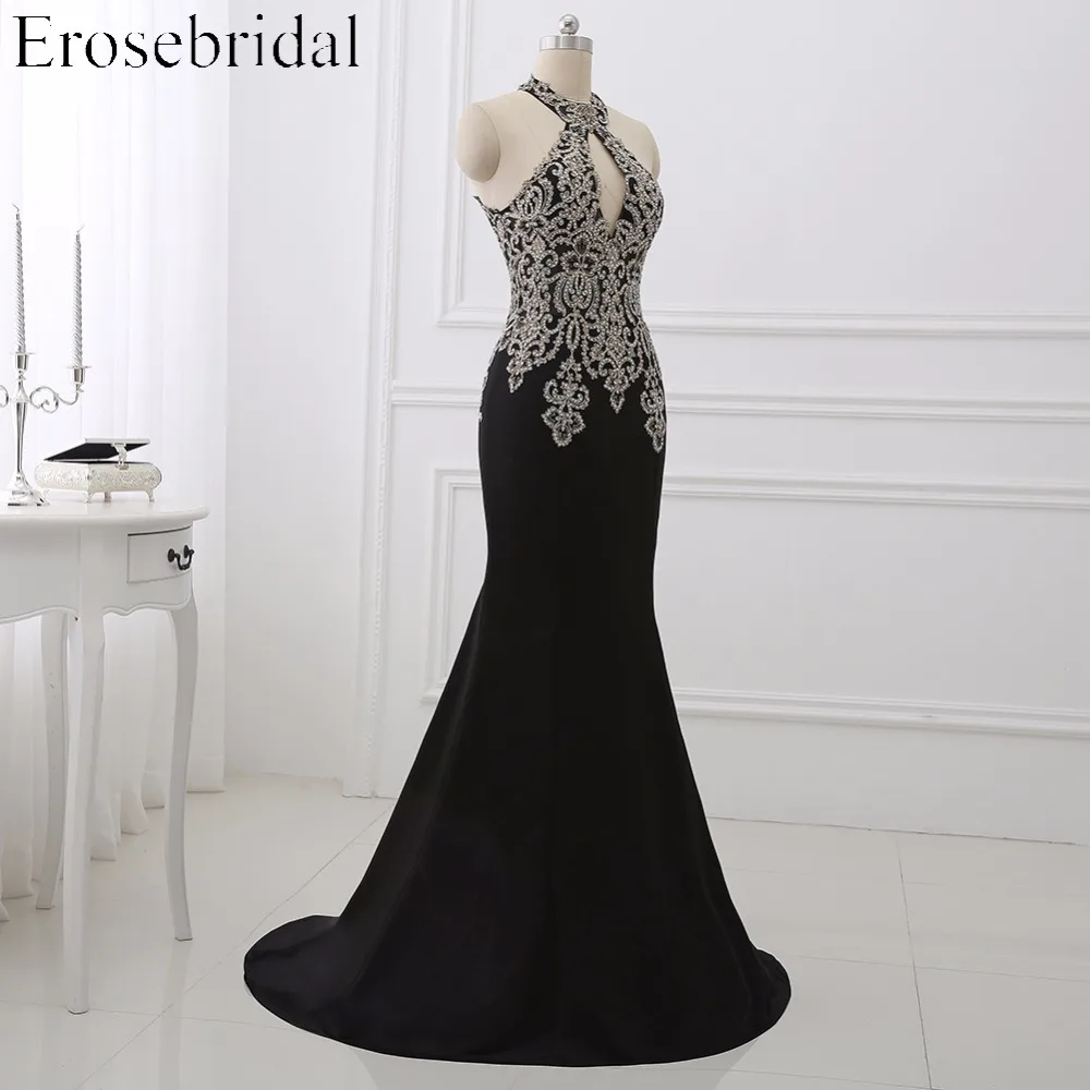 2019 Autumn New Evening Dress Long Black Mermaid Evening Gowns Robe De Soiree with Sweep Train Gold Appliques 48 Hours Shipping 2019 Autumn New Evening Dress Long Black Mermaid Evening Gowns Robe De Soiree with Sweep Train Gold Appliques 48 Hours Shipping