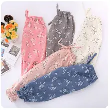 JENYA/Хлопковые льняные штаны с цветочным принтом для девочек модные мягкие детские шаровары с цветочным принтом детские штаны детские леггинсы