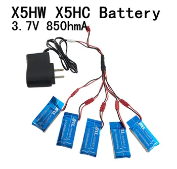 

5PCS 3.7V 850mAh +Us gauge charger plug Syma X5HW X5HC Battery Quadcopter with charging cable 1 to 5 charging cable for