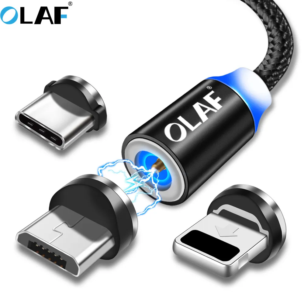 

Olaf 2.4A LED Magnetic Fast Charging Micro USB Type-C Cable 1m USB Type C nylon Cable For Samsung S8 for iphone 7 X XR usb c
