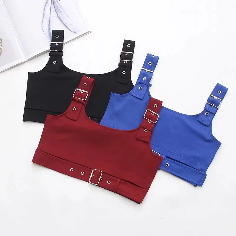 

Fashion woman cool crop top Sexy Slim waist belt Vest Sleeveless Adjustable Shoulder Strap cotton Crop Tops Female 2019 summer