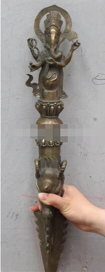 

B0601 50321"India Hindustan Four arm elephant Bronze god wealth Vajrapestle DIAMOND MACE statue