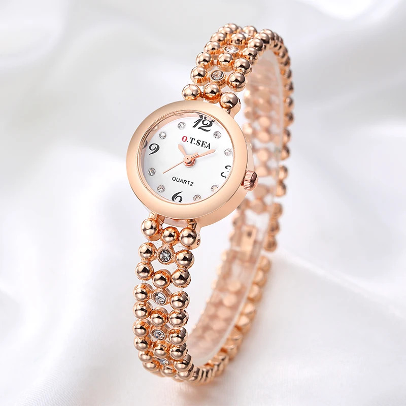 

Hot Sales O.T.SEA Brand Stainless Steel Bracelet Watches Women Ladies Crystal Dress Quartz Wristwatches 6 Colors OTS082