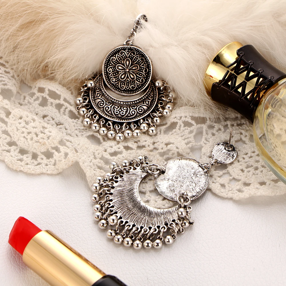 Vintage Big Flower Drop Earrings For Women 2018 Beads Tassel Peandant Ethnic Jewelry Punk Beads Earring Party boucle d'oreille