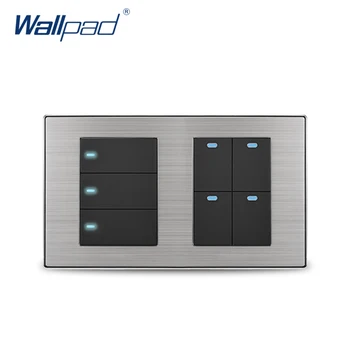 

Wallpad 7 Button 2 Way Wall Switch With LED Indicator Luxury Satin Metal Panel Wall Light Switch 10A AC110~250V 160*86mm