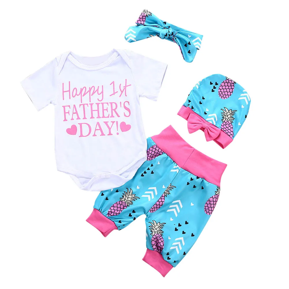

Newborn Baby Girl Boy Father Day Outfits Clothes Romper+Pants+Headband+Hat Set Summer baby boy clothes L411