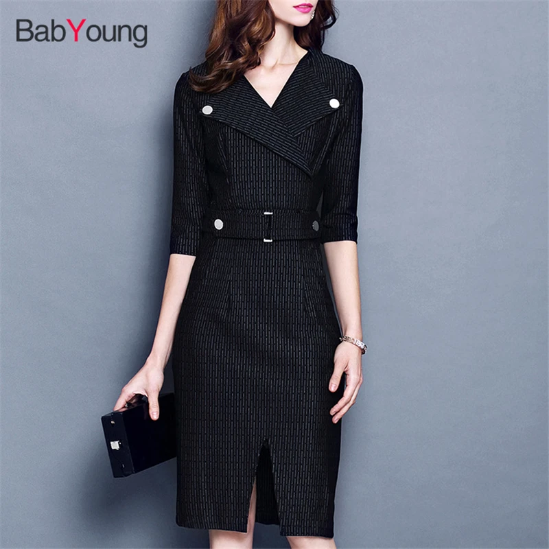 

BabYoung Striped Women Office Dress Plus Size Women Dresses 2017 New Fashion Stitching Striped sleeve Vintage Cotton Linen Dress